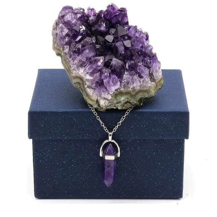 Wholesale Amethyst pendant necklace gift box jewelry set