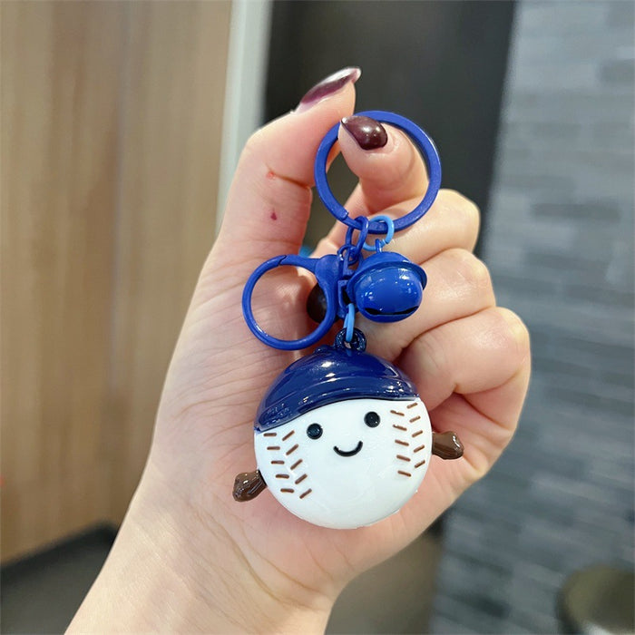 Wholesale Cute PVC cartoon baseball keychain with smiling face.