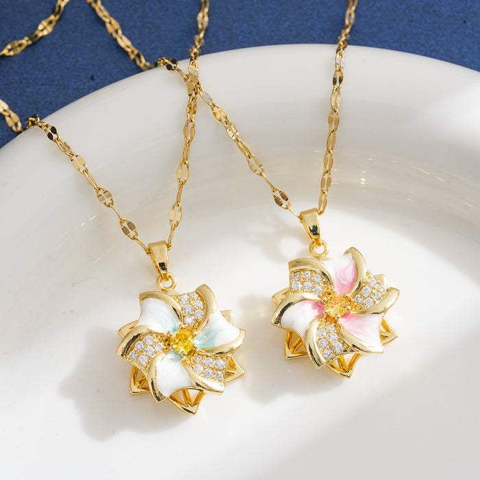 Wholesale Rotatable micro-paved white zircon windmill clavicle necklace