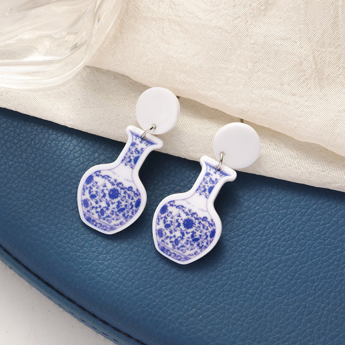 Wholesale Vintage printed exaggerated earrings with silver needles for women