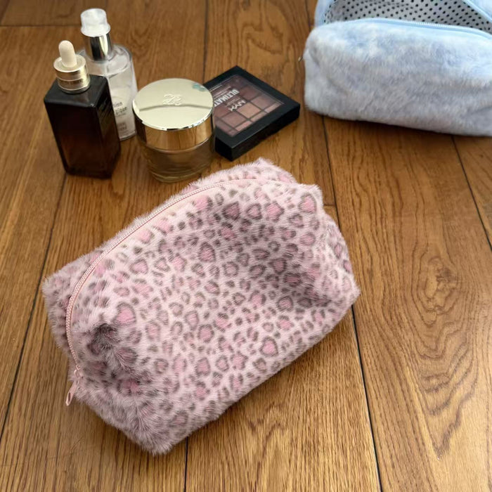 Wholesale Plush Pink Leopard Print Makeup Bag
