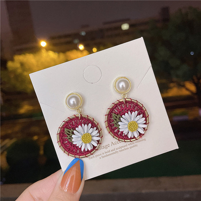 Wholesale Earrings Hand Woven   Silver Needle Daisy Flowers Holiday Style JDC-ES-AX010