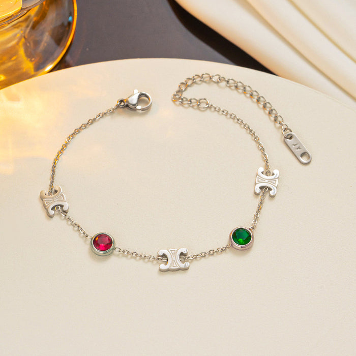 Wholesale titanium steel colorful stone bracelet for women light luxury niche design clavicle chain JDC-BT-Kucai003