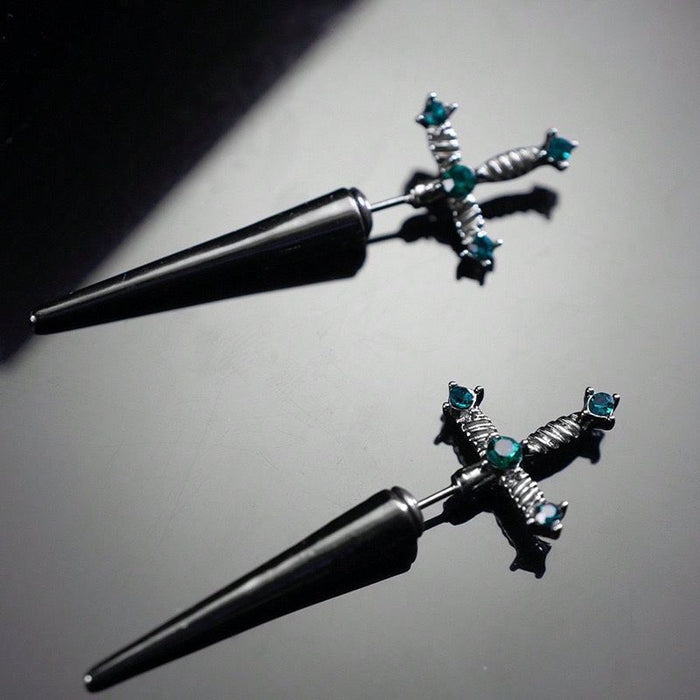 Wholesale  Black Crystal Diamond Sword Earrings Niche Dagger Design Earrings