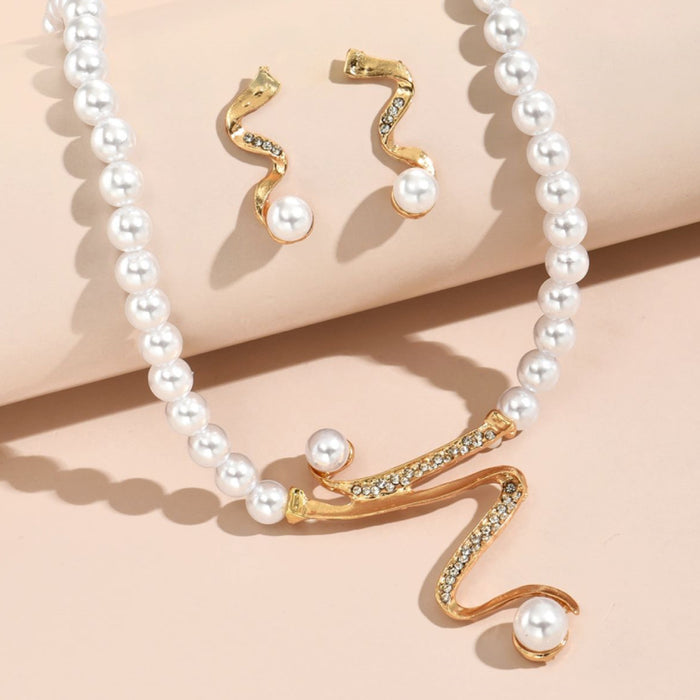 Wholesale Alloy Pearl Rhinestone Bridal Jewelry Set - 2 Piece Necklace Earrings MOQ≥2