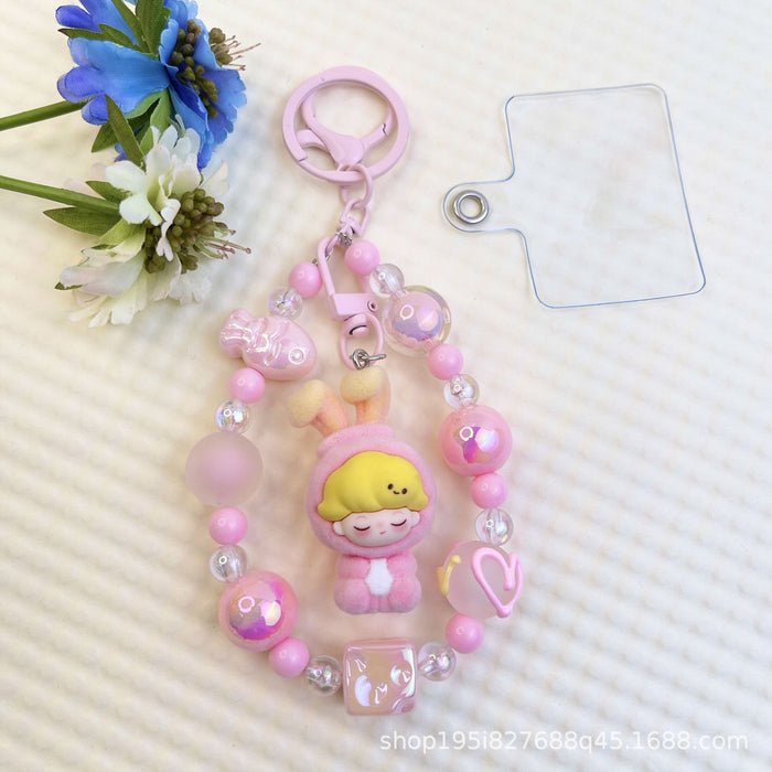 Wholesale Flocked kitten fun girly colorful beaded mobile phone chain keychain bag doll pendant accessories