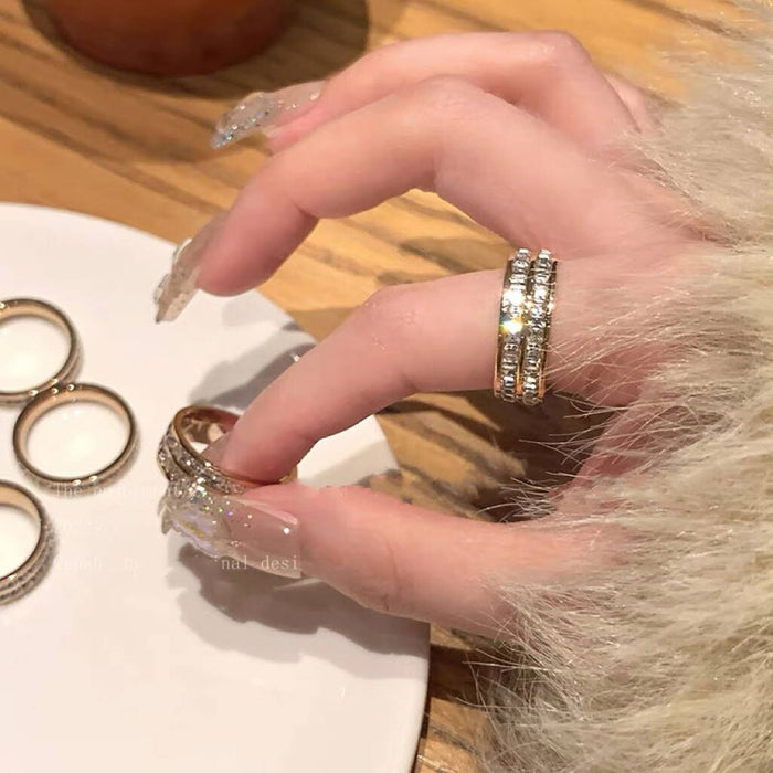 Wholesale Super Sparkling Starry Sky Titanium Steel Zircon Ring with Light Luxury and Niche Design