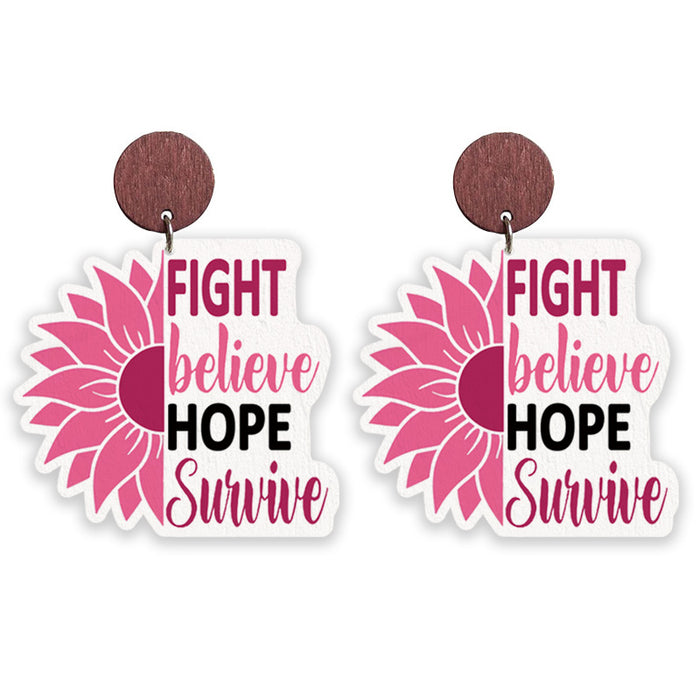 Wholesale Struggle Jewelry Pink Ribbon Wooden Pattern Earrings
