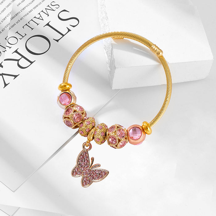 Wholesale Stainless Steel Cartoon Beaded Bracelet with Butterfly Pendant MOQ≥2