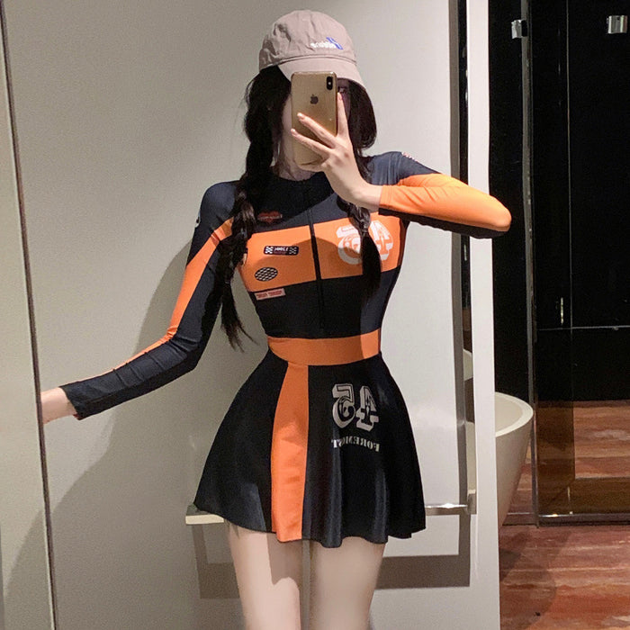 Wholesale Swimsuit conservative one-piece new skirt style slimming, covering the belly, sun protection, long sleeved swimming pool leisure