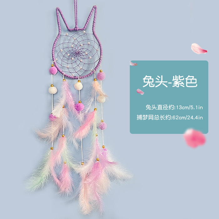 Wholesale Cat Head Dreamcatcher Hanging Ornament Handmade Pink Feather Decor MOQ≥2