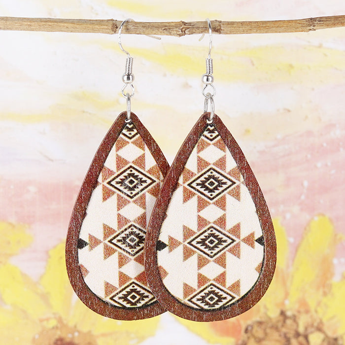 Wholesale Aztec Bohemian Western Old Style Bull Head Colorful Cut Out Women' s Wooden Earrings