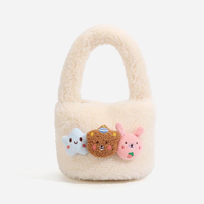 Wholesale Autumn and Winter New Plush Bags,  Fashionable Tote Bags,  Women' s Niche Bucket Bags, Cartoon Handbags in Stock
