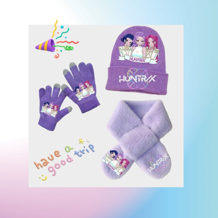Wholesale Kpop Warm gloves knitted hat and warm f set three-piece set