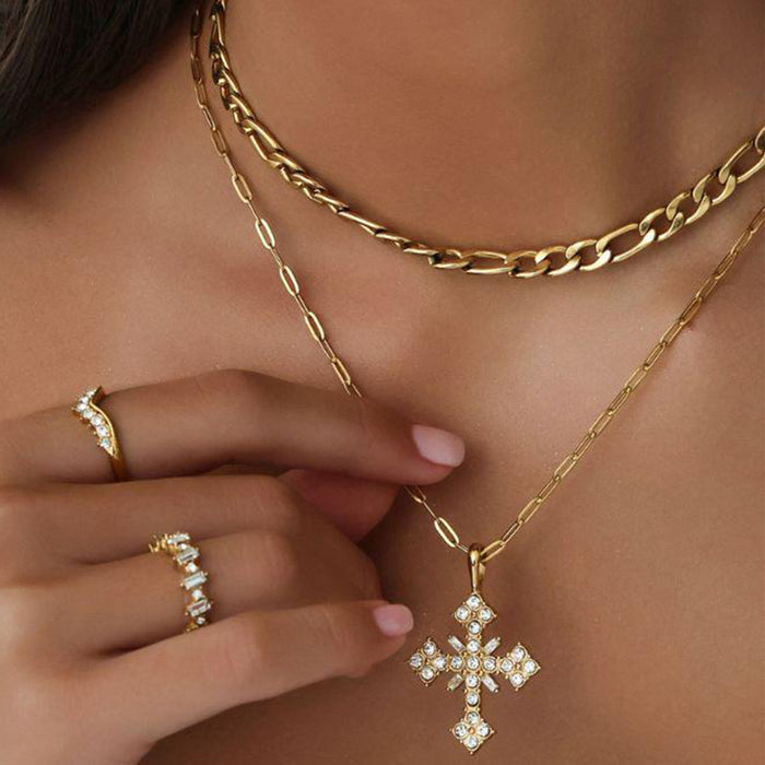 Wholesale Light luxury and high-end temperament, cross pendant necklace with full diamonds, versatile and layered sweater chain