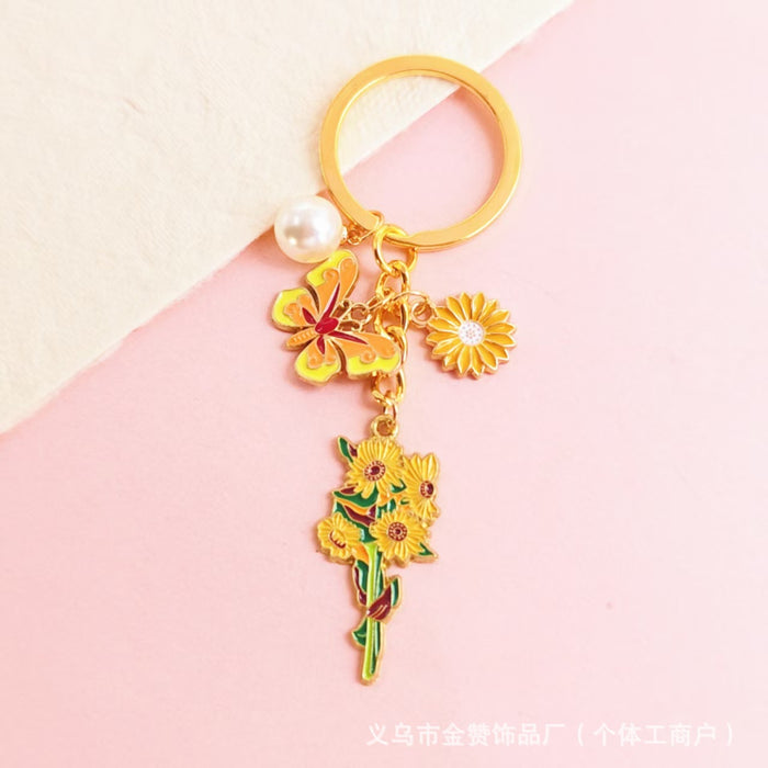 Wholesale Butterfly Flower Keychain Mother' s Day Metal Bag Pendant Exquisite High-end Pearl Flower Gift