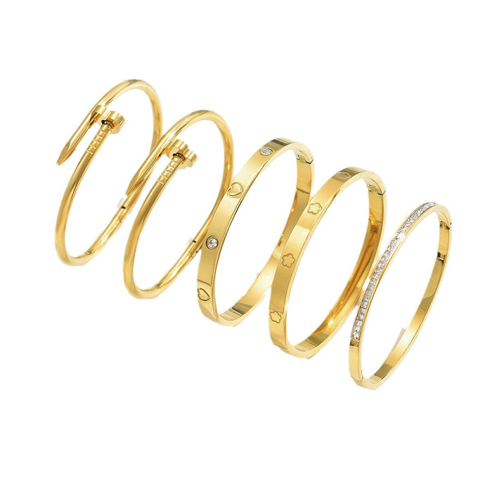 Wholesale Gold Bangle Set With Clover Rhinestone Design Chic Jewelry Accessory