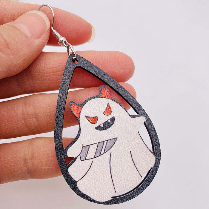 Wholesale Wooden earrings with ghost pumpkin print pendant earrings,  new  wooden earrings