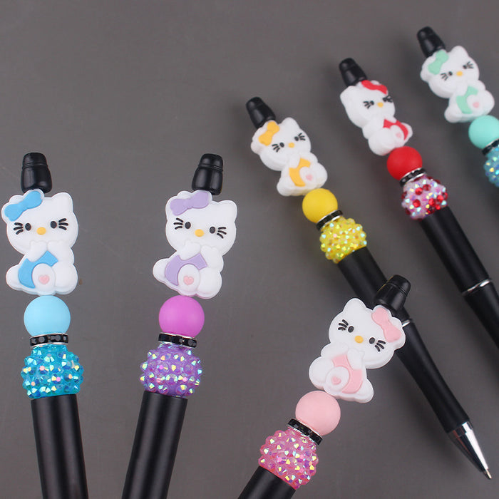 Wholesale Beaded pen handmade cartoon cat silicone small gum beaded pen color plastic writing pen