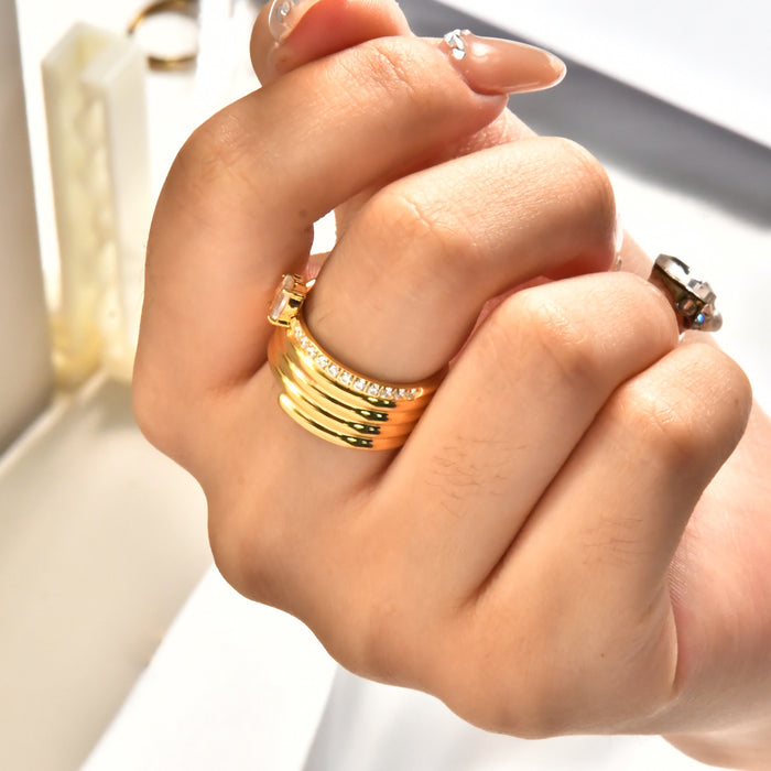 Wholesale High-end design sense inlaid zircon multi-layer ring light luxury fashion personality ring