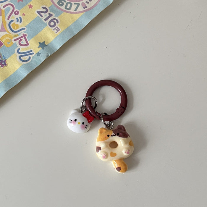 Wholesale Cute Cartoon Donut Cat Key Ring Siamese Cat Ins Wind Keychain Schoolbag Headset Pendant