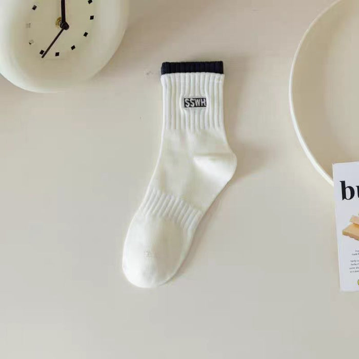 Wholesale Socks, white socks, double ribbed new style, mid length socks, cotton socks, breathable