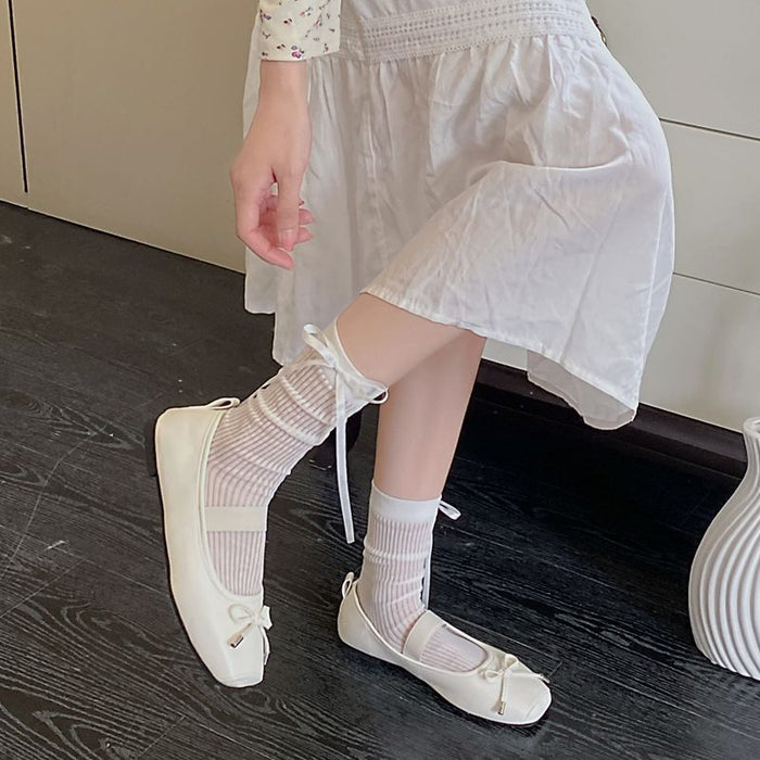 Wholesale Ribbon bow socks, thin mesh breathable hollow socks