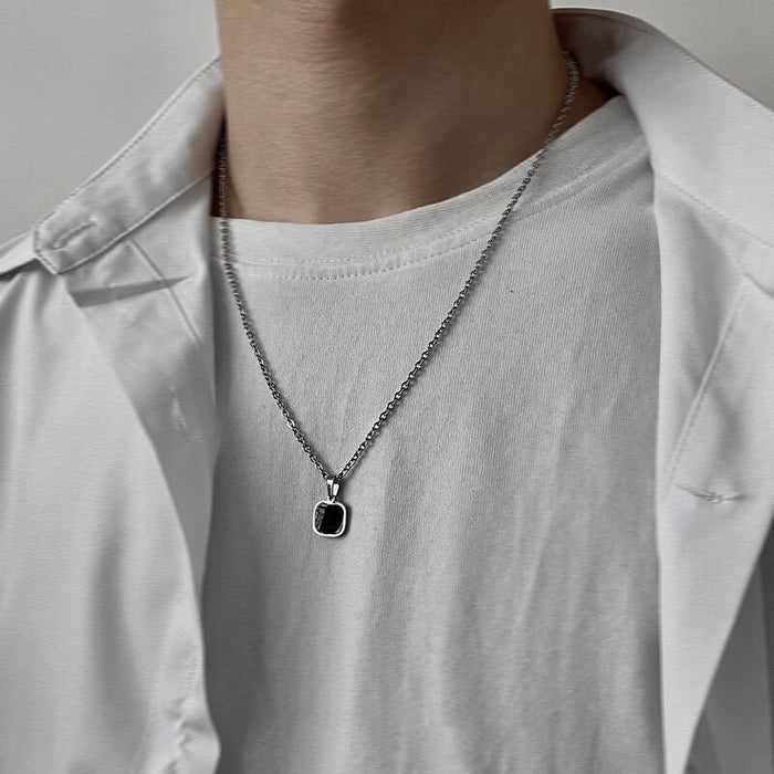 Wholesale  Titanium Steel Black Square   Necklaces Men's Necklaces Titanium Steel Couple's Woolen Chain Accessories Women