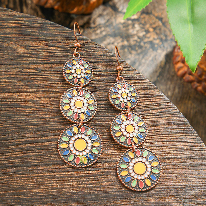 Wholesale Dripping Glaze Alloy Earrings Retro Ethnic Style Geometric Design MOQ≥2