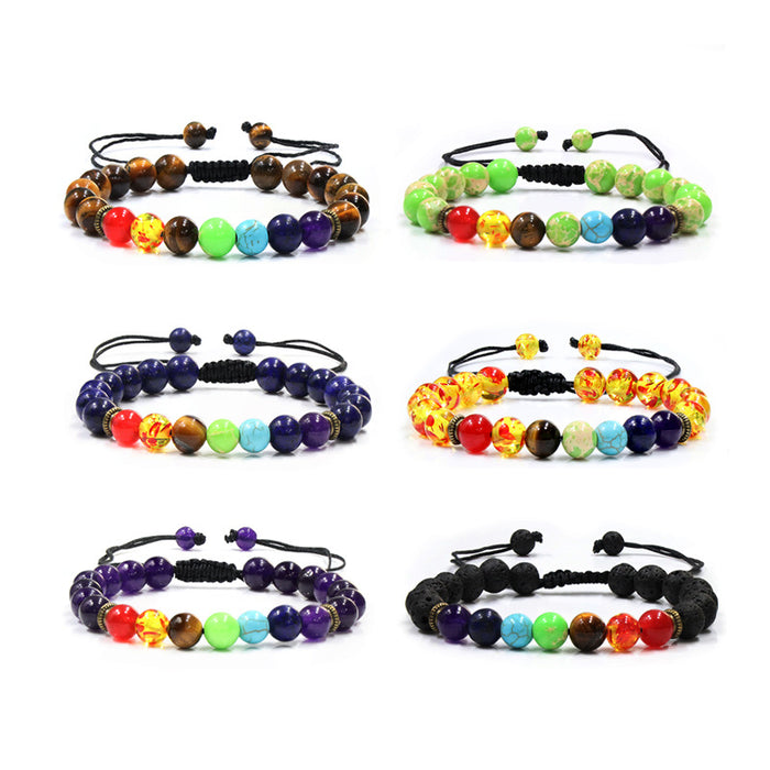 Wholesale new colorful bracelet volcanic stone Tiger Eye Stone woven rope adjustable bracelet jewelry