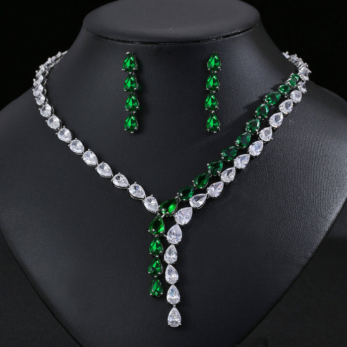 Wholesale Zircon Necklace Earrings suit Bridal Wedding Dress Jewelry First Jewelry Women' s Water Drops Accessories
