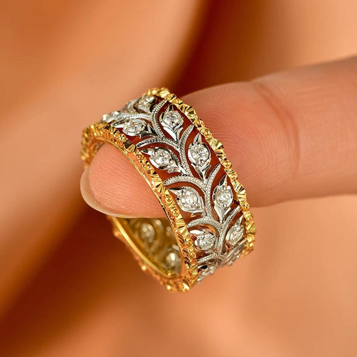 Wholesale Wheat Leaf Exquisite Jewelry Inlaid Zircon Elegant Ring