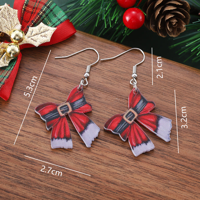 Wholesale Christmas  Belt Bow Pendant Earrings Acrylic Christmas Party Earrings