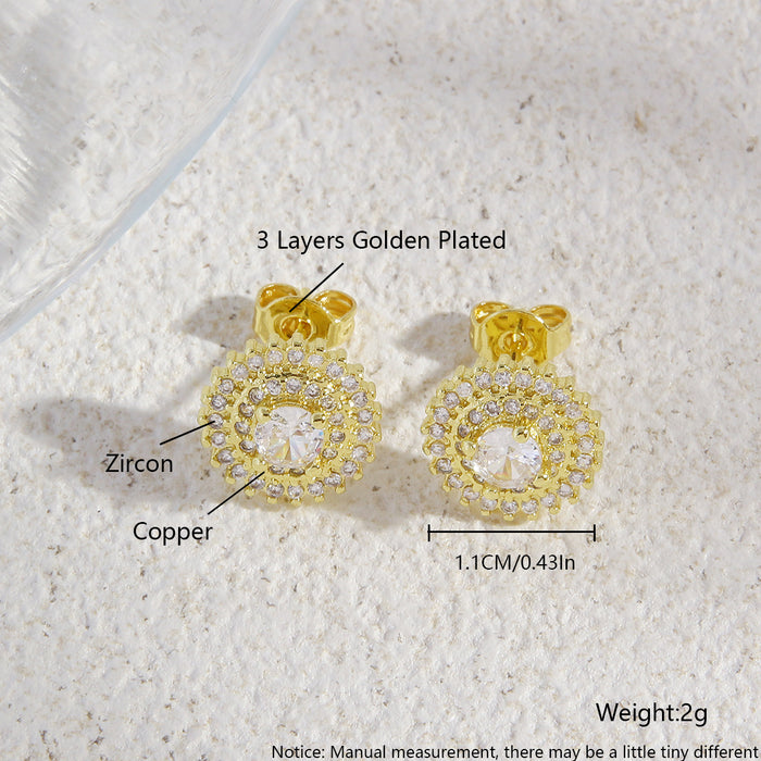 Wholesale Copper Gold Plated Simple Zircon Earrings JDC-ES-BaiTian018