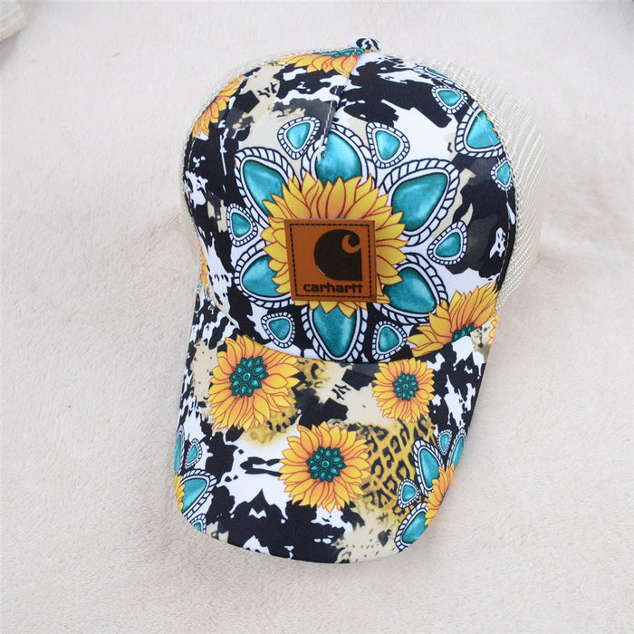 Wholesale Leopard Print Sunflower Printed Acrylic Baseball Caps JDC-FH-KuT022