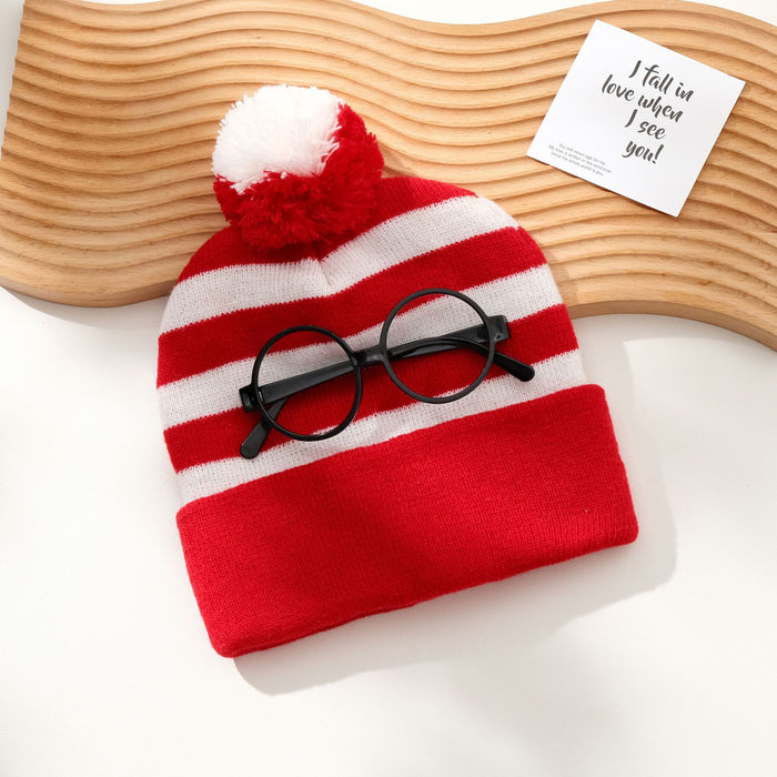 Wholesale  Hat Woolen Christmas Knitted Hat Red and White Christmas Hat Fur Ball Knitted Hat Red and White Hat Glasses