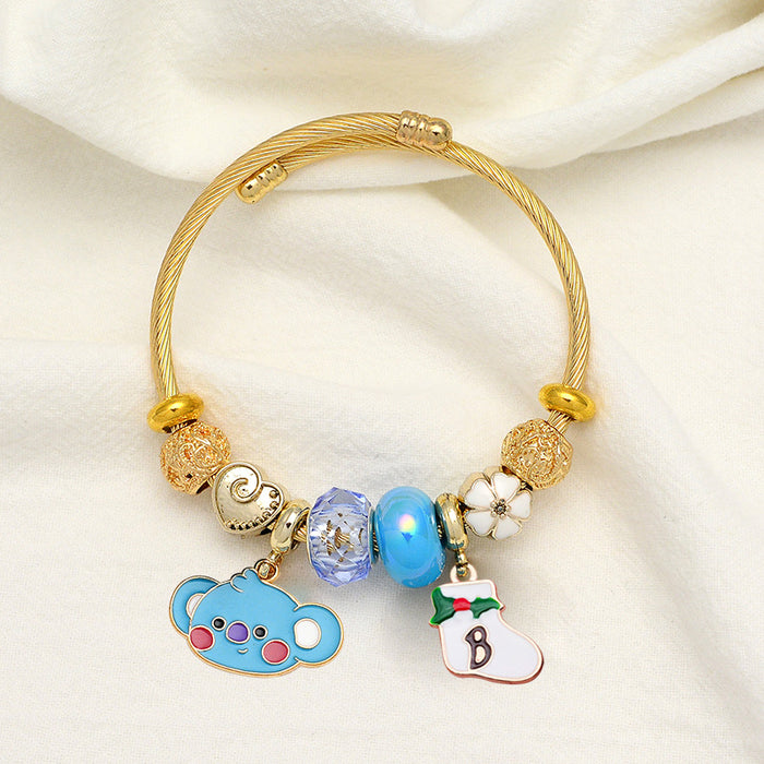 Wholesale Christmas Cartoon Reindeer Bell Stainless Steel Bracelet MOQ≥2