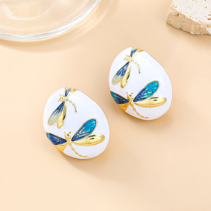 Wholesale Oval Alloy Dripping Butterfly Earrings JDC-ES-JL201