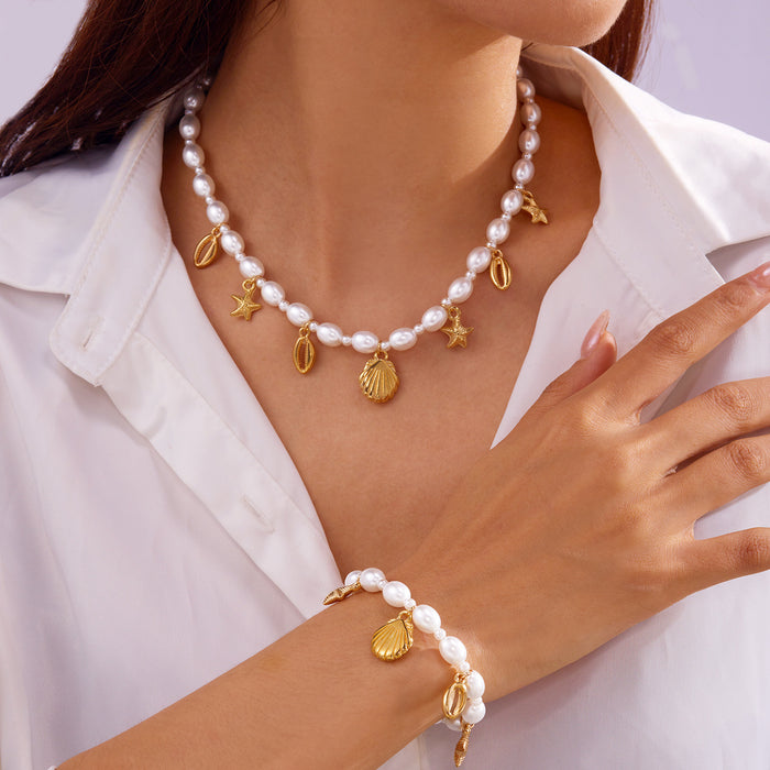 Wholesale beach shell jewelry summer fashion Joker starfish shell conch pearl necklace