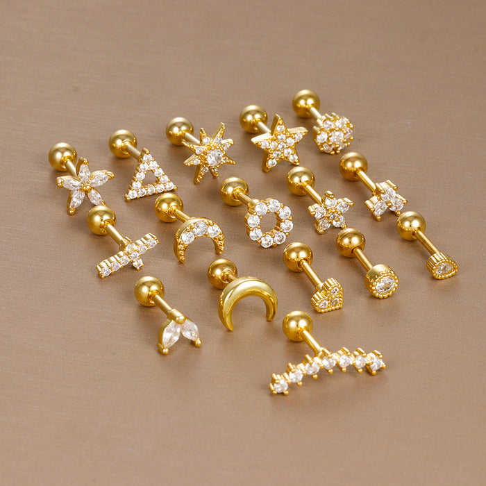 Wholesale Jewelry Stainless Steel Ear Nail Zircon Ball Screw Women
