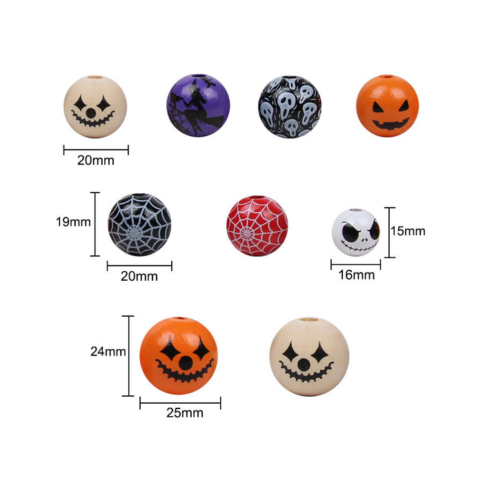 Wholesale 50PCS Halloween Colorful Witch Pumpkin Ghost Face Wooden Beads JDC-BDS-TianYue023