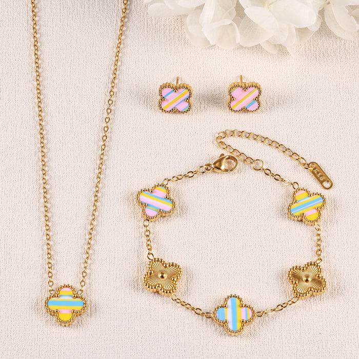 Wholesale Stainless Steel Four-Leaf Clover Gold-Plated Jewelry Set