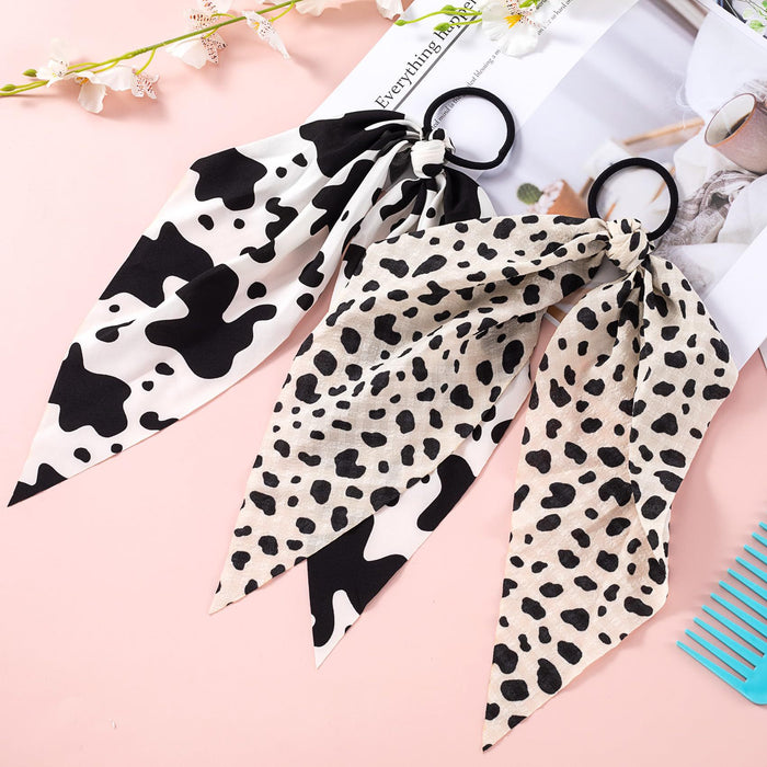 Wholesale Cow Print Hair Scrunchies Elastic Bow Ponytail Holder Hair Rope  Accessories for Curly Hair