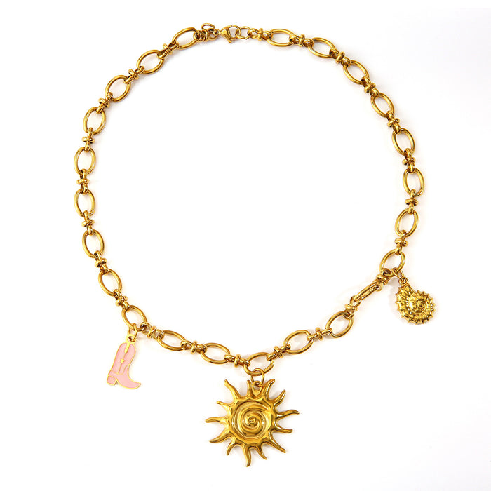 Wholesale Fashionable stainless steel ocean style necklace paired with pendant color preservation electroplating