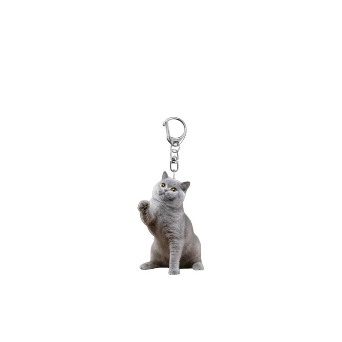 Wholesale 2pcs/set Cat Wave Keychain Acrylic Flat  Pendant with Lobster Buckle