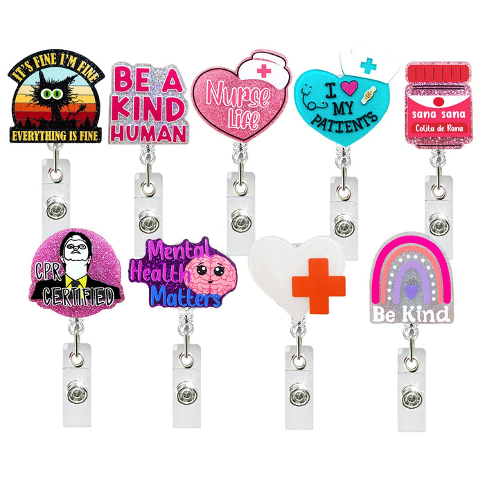 Wholesale Glitter Heart Rainbow Medicine Bottle Badge Scroll Retractable Keychain JDC-KC-QiDing015