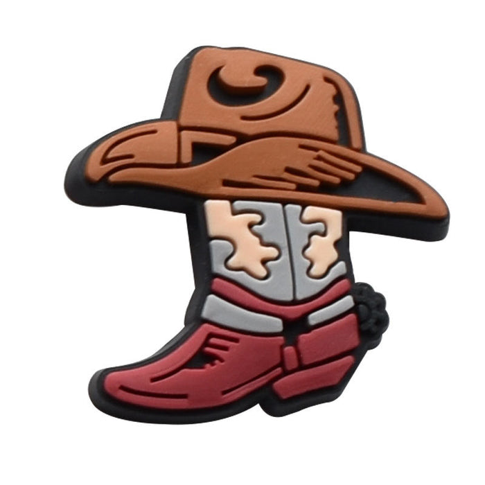 Wholesale 100 PCS PVC Cartoon Western Cowboy Style Cow Pattern DIY Shoe Buckle JDC-SC-RYY005