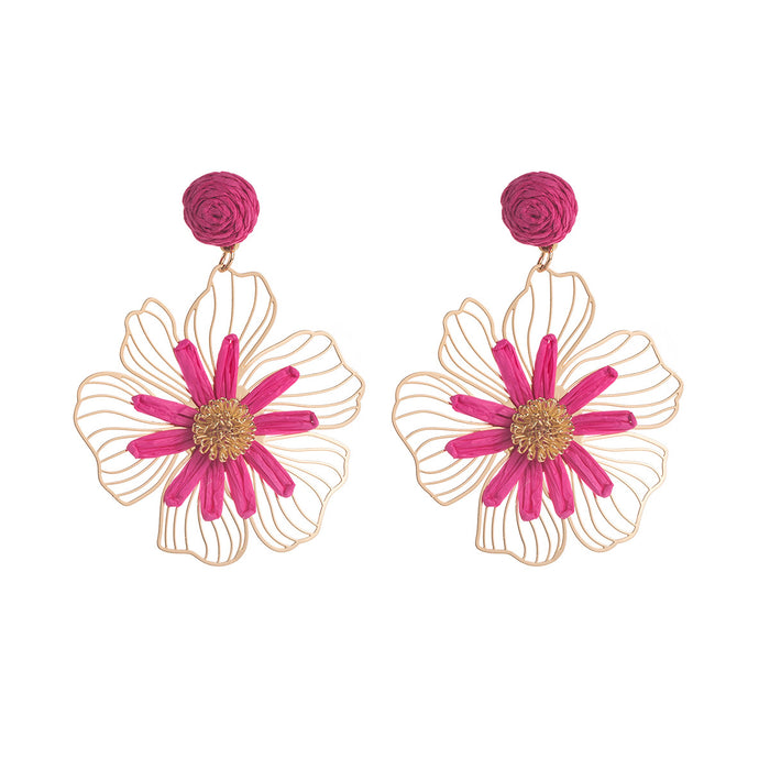 Wholesale Raffia Flower Earrings Yellow Alloy Jewelry Accessory Gift Boutique
