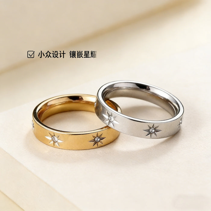 Wholesale Eight-pointed star diamond-encrusted titanium steel ring