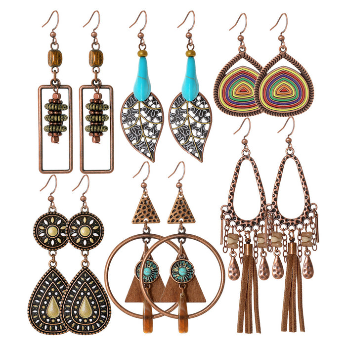 Wholesale Zinc Alloy Tassel Earring Set 12 Pairs - Vintage Ethnic Style Jewelry MOQ≥2